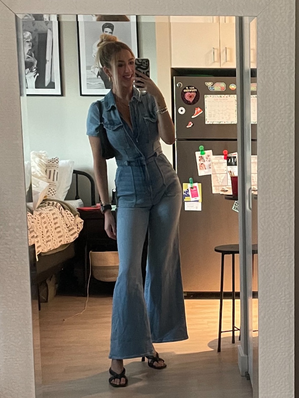 Good American Light Blue Denim Jumpsuit - Wide Leg